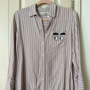Madewell Women's Top  Size S Pink Stripe Classic‎ Ex-boyfriend Button Up Satin